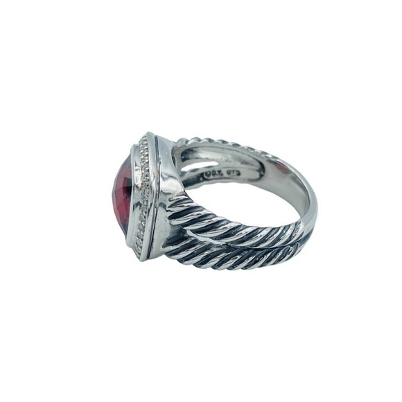 David Yurman Sterling Silver 11mm Albion Garnet & Diamonds Ring Size 9 - Picture 4 of 4